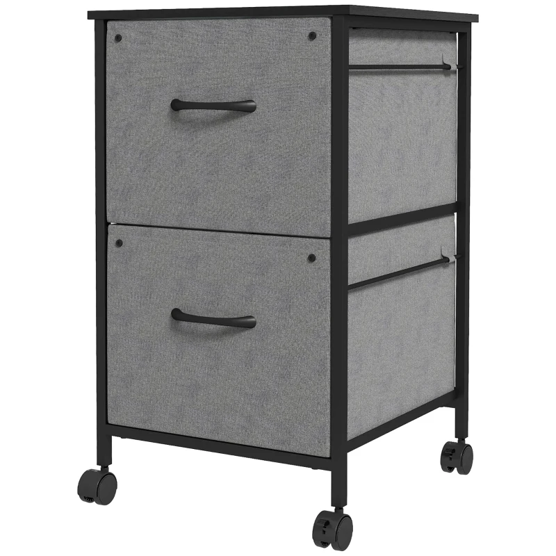 Vinsetto Vertical Filing Cabinet, Mobile File Cabinet with 2 Non-woven Fabric Drawers, Hanging Bars for Letter Size, Industrial Printer Stand for Home Office, Dark Grey