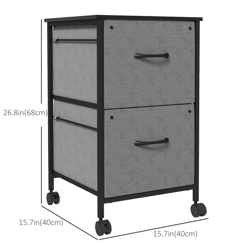 Vinsetto Vertical Filing Cabinet, Mobile File Cabinet with 2 Non-woven Fabric Drawers, Hanging Bars for Letter Size, Industrial Printer Stand for Home Office, Dark Grey