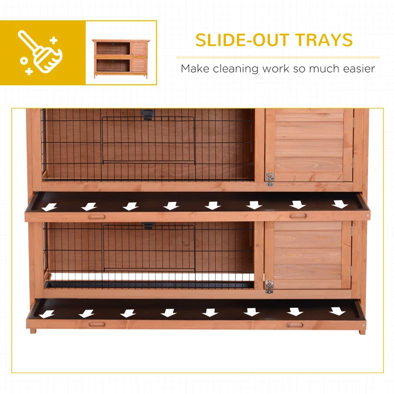 PawHut 54"L 2-Story Large Rabbit Hutch Bunny Cage Wooden Pet House Small Animal Habitat with Lockable Doors, No Leak Tray and Waterproof Roof for Outdoor/Indoor Orange