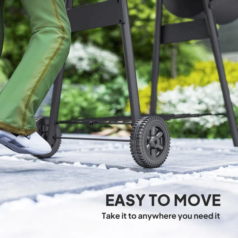 Outsunny 49" Charcoal BBQ Grill with Offset Smoker Portable Backyard Cooking Smoker Outdoor Camp Picnic Barbecue Cooker with Thermometer Wheels and Storage Shelves