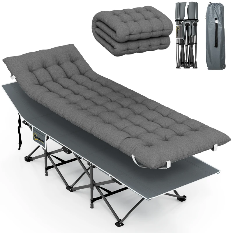Outsunny 26.8" Wide Folding Bed, Camping Cot for Adults with Mattress, Carry Bag, Max Load 330 LBS, Dark Grey