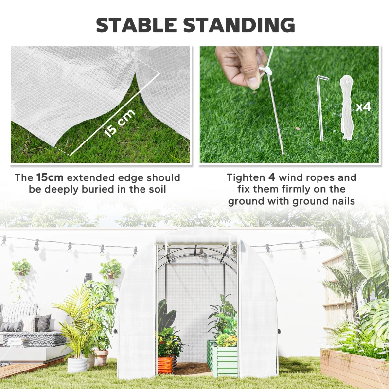 Outsunny 10' x 6.6' x 6.6' Walk-in Tunnel Greenhouse with Quality PE Cover, Zipper Doors & Mesh Windows, White