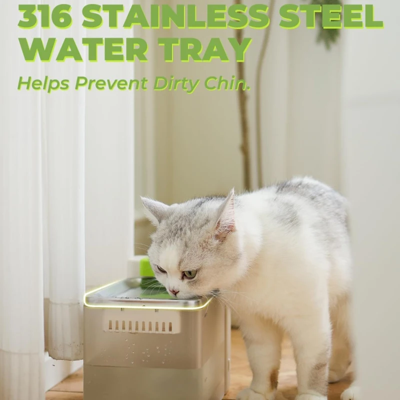 3.3L Automatic Cat Water Fountain with Ultrafiltration Tech, Ultra-Quiet Operation, BPA-Free Dual Modes, Indicator Lights, 12.5" L x 8" W x 7" H, Gray