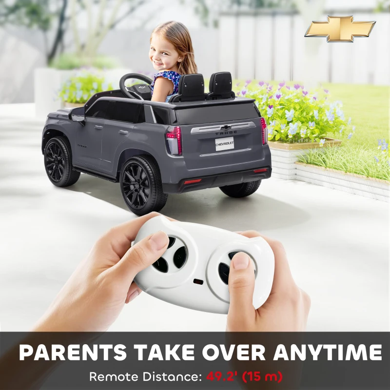Aosom 12V Licensed Chevrolet TAHOE Ride On Car with Remote Control for 3-6 Years Old, Grey