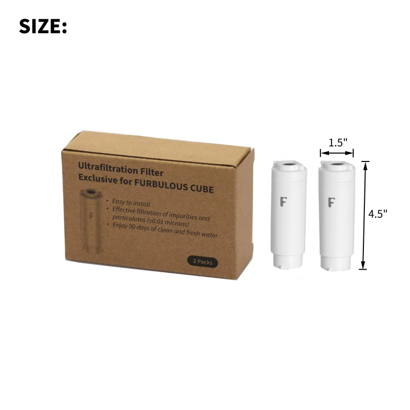 2-Pack Automatic Ultrafiltration Filter for Animal Water Dispenser, Exclusive for FURBULOUS Cube, 1.5" L x 1.5" W x 4.5" H, White
