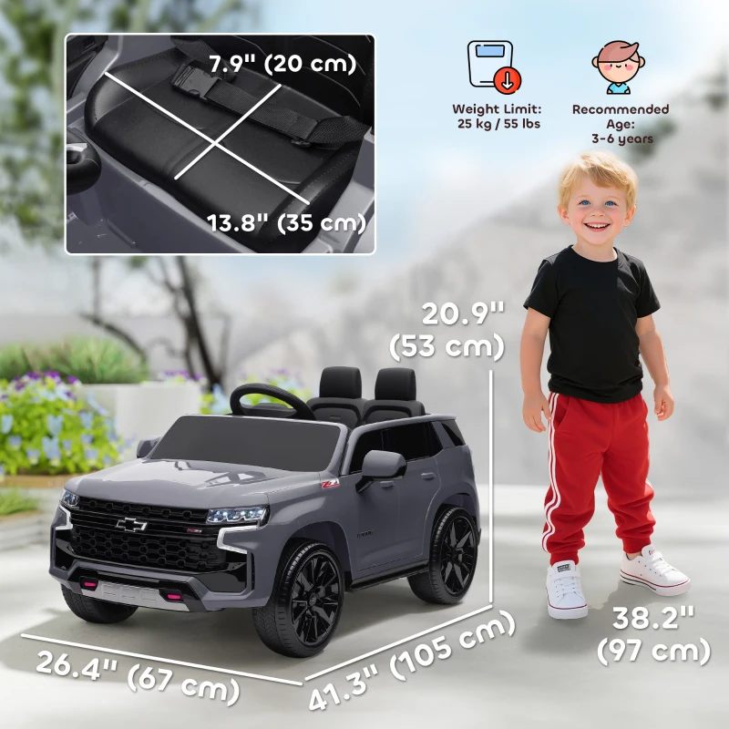 Aosom 12V Licensed Chevrolet TAHOE Ride On Car with Remote Control for 3-6 Years Old, Grey