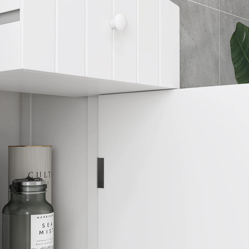 HOMCOM Bathroom Storage Cabinet, Free Standing Bathroom Storage Unit, Tall Linen Tower with 3-Tier Shelves and Drawer, White
