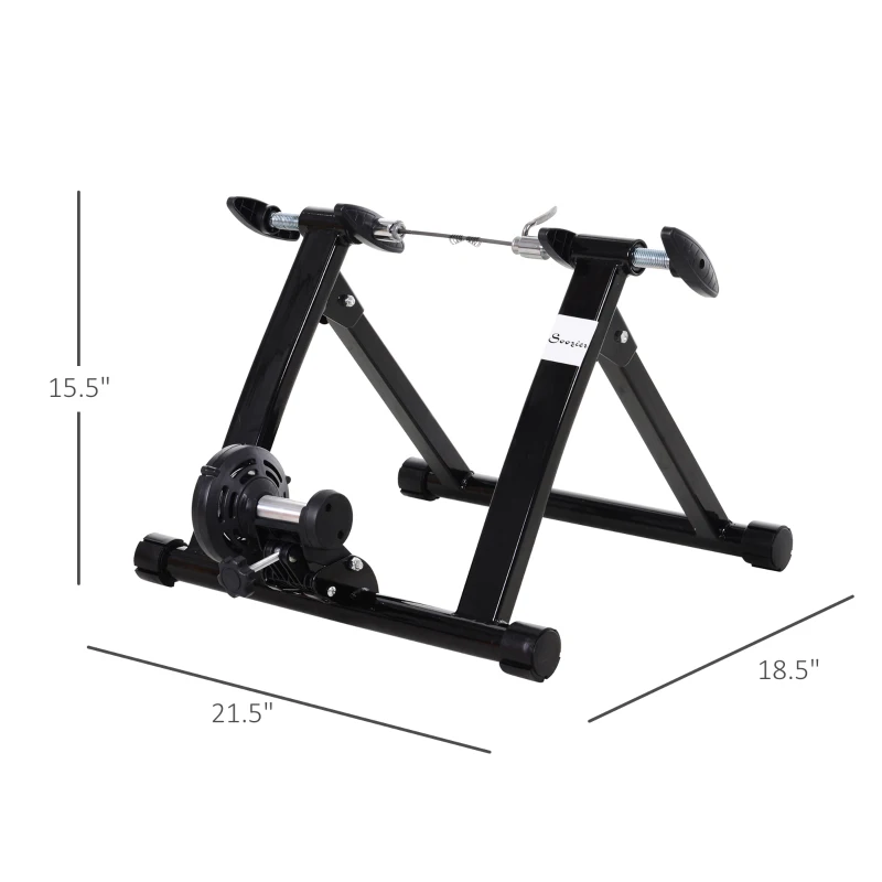 Soozier Foldable Indoor Bike Trainer, Stationary Bicycle Stand for Riding Exercise, 26-28" & 700C Wheels, Quick Release Skewer & Front Wheel Riser Block Included, Black