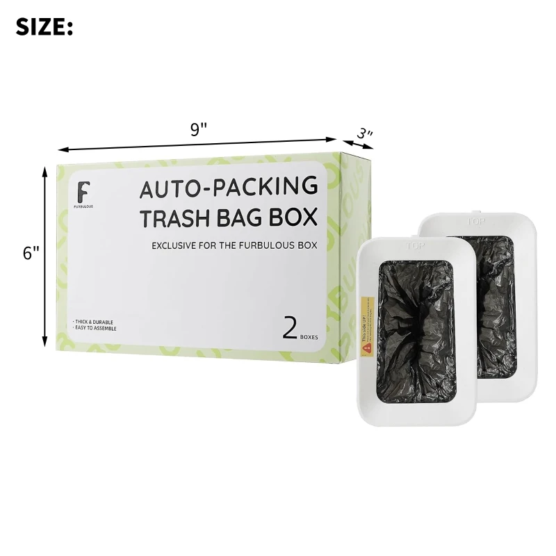 2-Pack Auto-Packing Trash Bag Box for Litter Box, Refill System for Multi-Cat Households, 9" L x 6" W x 3" H, Black