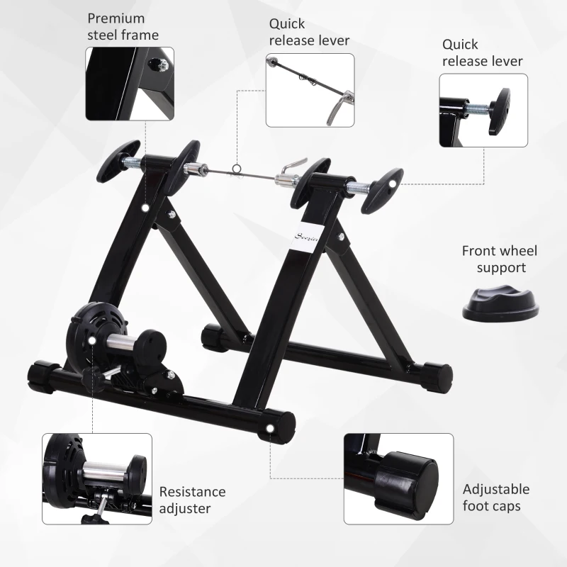 Soozier Foldable Indoor Bike Trainer, Stationary Bicycle Stand for Riding Exercise, 26-28" & 700C Wheels, Quick Release Skewer & Front Wheel Riser Block Included, Black
