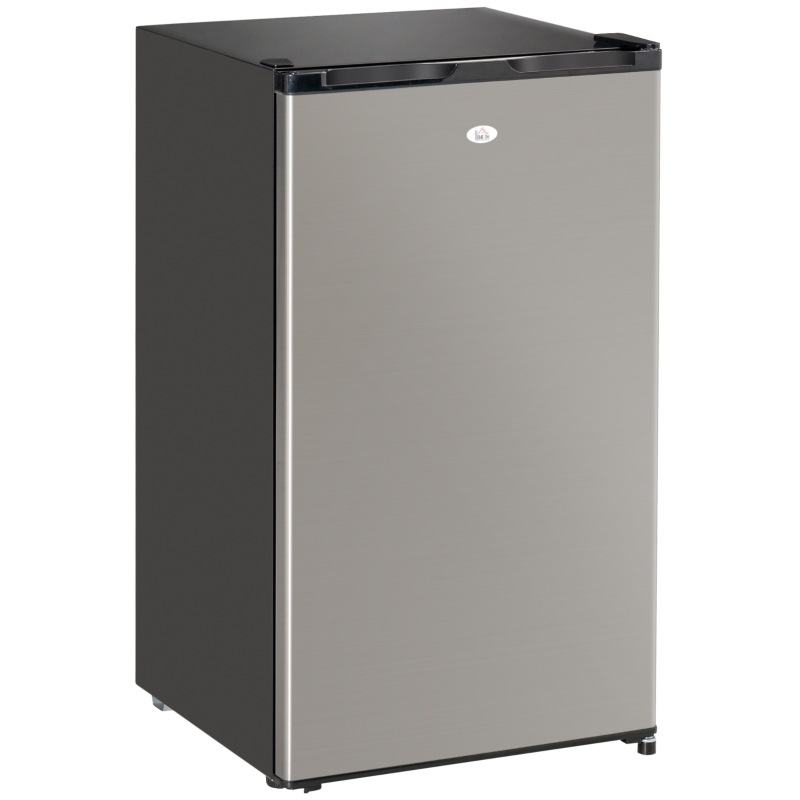 HOMCOM Mini Fridge with Freezer, Compact Mini Refrigerator with 3.3Cu Ft Capacity, Adjustable Shelves and Temperature and Reversible Door for Bedroom, Black/Silver