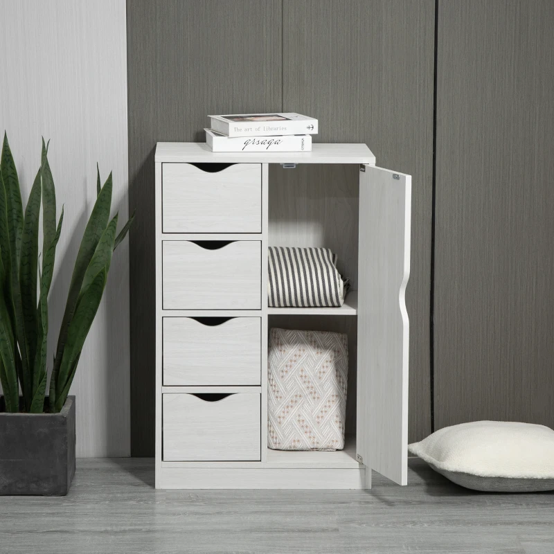 HOMCOM Freestanding Storage Cabinet, Bathroom Floor Cabinet with 4 Drawers and Door, White Wood Grain