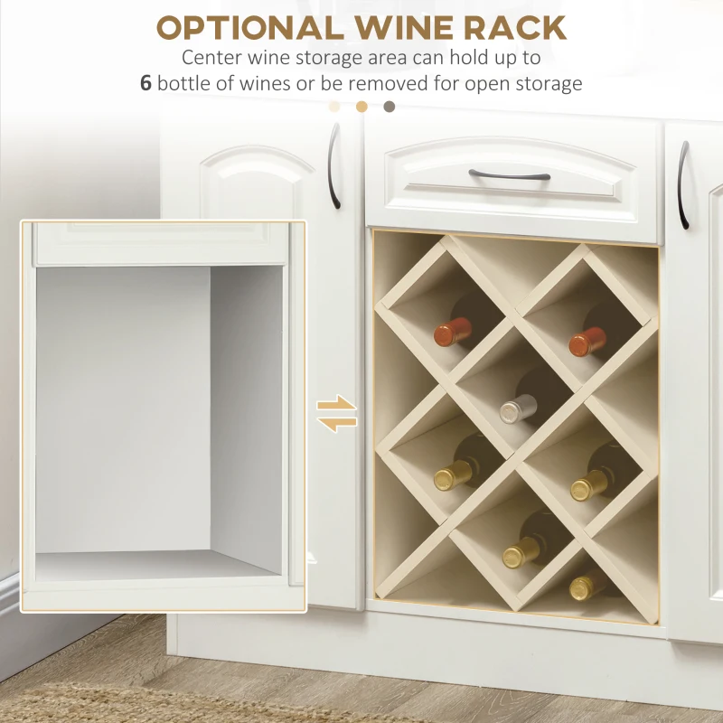 HOMCOM Kitchen Pantry Cabinet, with Hutch, Utility Drawer, 4 Door Cabinets and 6-Bottle Wine Rack, White
