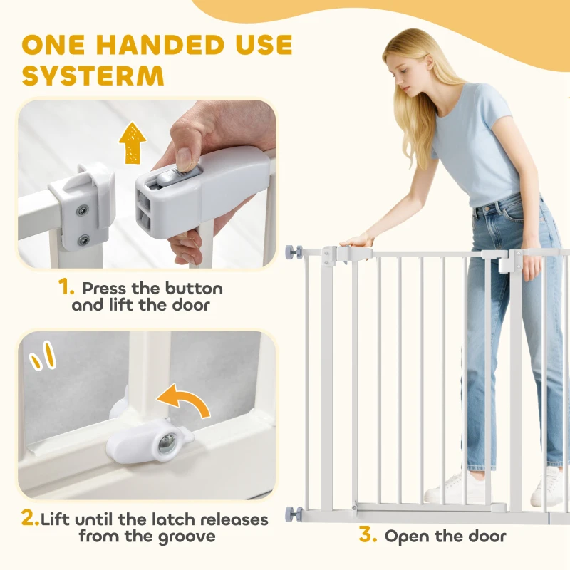 PawHut 30 Inch Tall Pet Gate with Door Dog Gate and Barrier Indoor for Stairs Includes 7", Extensions Kit, Pressure-Mounted Safety Gate, White