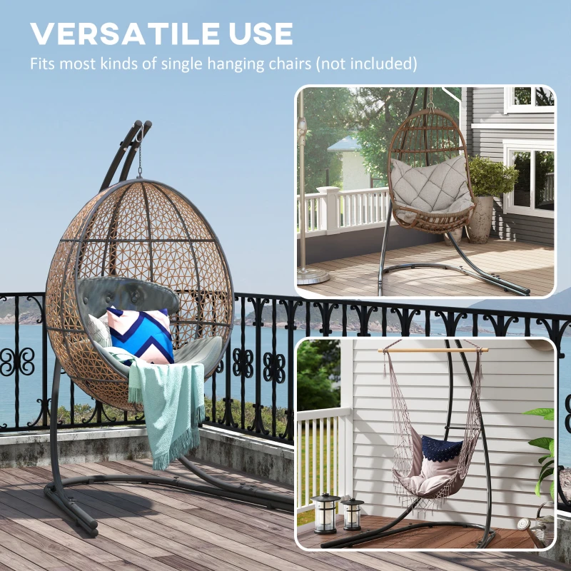 Outsunny Hammock Chair Stand, Heavy Duty Steel Hanging Chair Stand for Swing Chair, Egg Chair Stand with Extra Large Base, Black