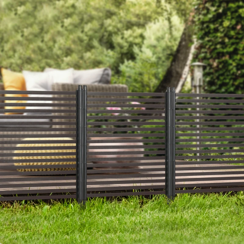 Outsunny 4 FT Outdoor Privacy Screen with 2 Standing Ways for Hard & Soft Ground, Decorative Outdoor Divider, Metal Animal Barrier for Garden, Backyard, Deck, Brown