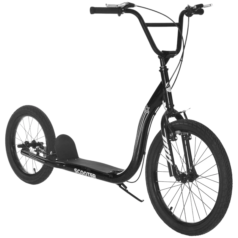 Aosom Youth Scooter Adjustable Height, Front Rear Dual Brakes, Inflatable Wheels 20-Inch 16-Inch, for 10+ Years, Black