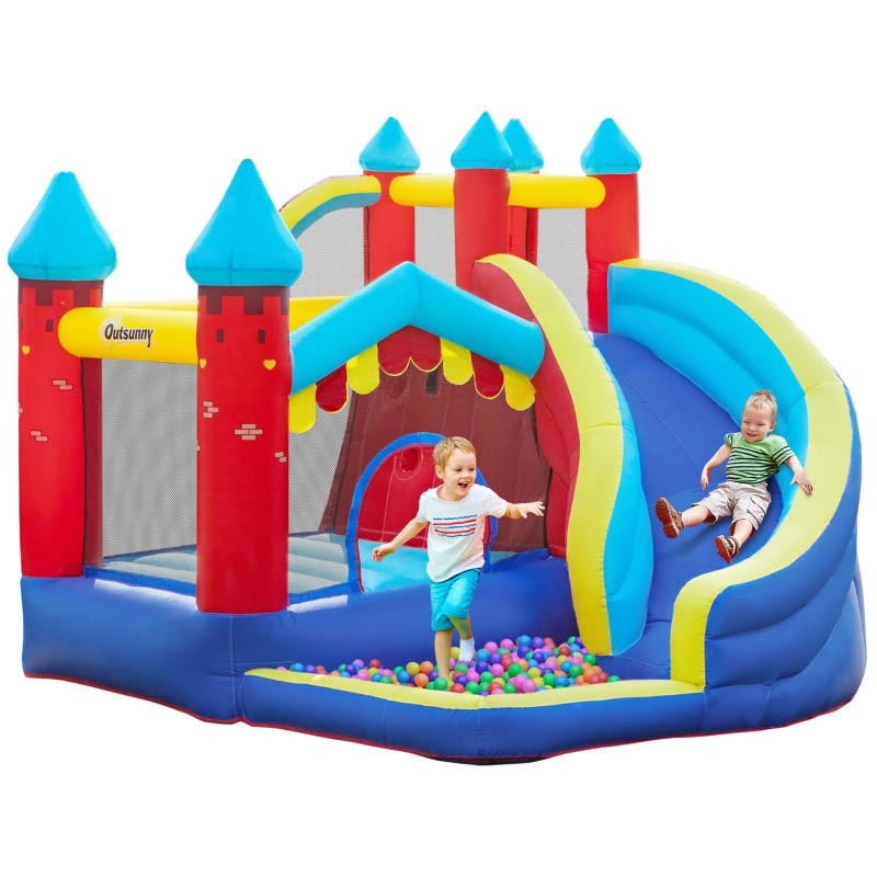 Indoor Outdoor Inflatable Play Set Qaba Kids Bounce House With Slide ...