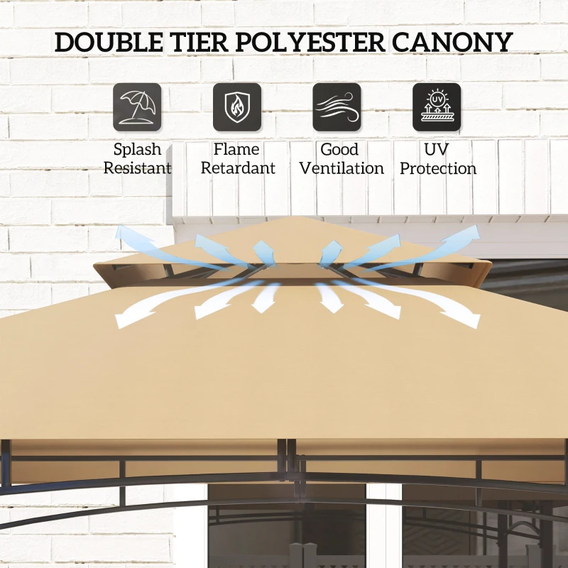 Outsunny 8' x 5' Outdoor Grill Gazebo, Barbecue Gazebo Shelter with LED Light, 2 Side Shelves, Hooks, Bottle Opener, Dark Brown