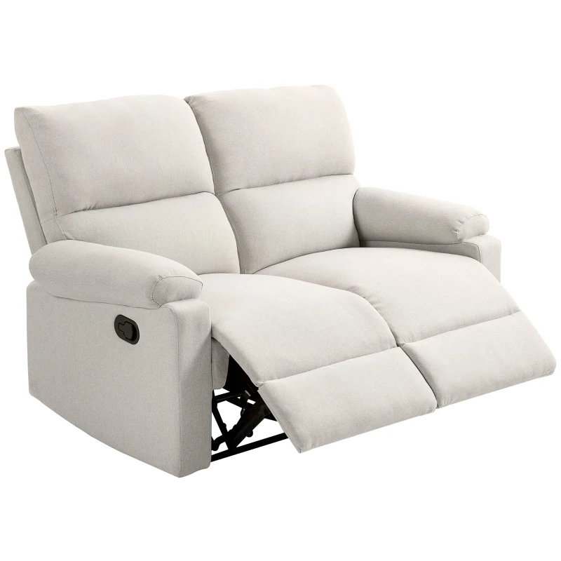 HOMCOM 2 Seater Reclining Chair, Loveseat Recliner Sofa with Footrest and Split Backrest, Cream White