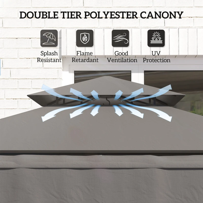 Outsunny 8' x 5' Outdoor Grill Gazebo, Barbecue Gazebo Shelter with Side Awning, 2 Side Shelves and 6 Hooks, Dark Gray