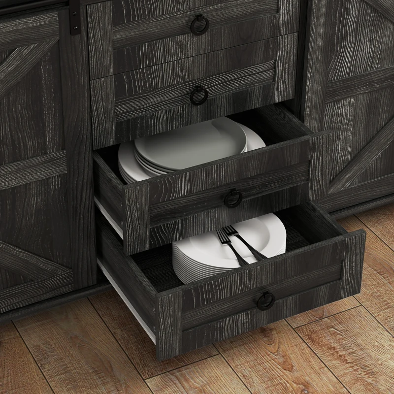 HOMCOM 60" Buffet Cabinet, Farmhouse Sideboard with Sliding Barn Doors, Drawers and Adjustable Shelves, Distressed Dark Gray