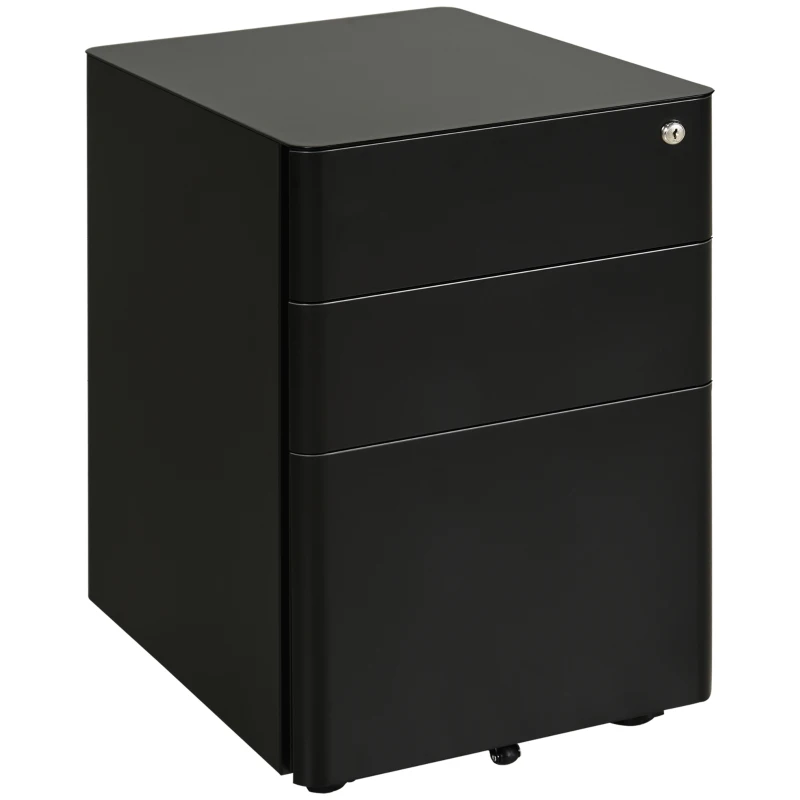 Vinsetto Metal Filing Cabinet 3 Drawer, Mobile Office Cabinet with Wheels for Legal, Letter, A4 File, Black