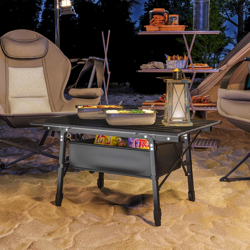 Outsunny 3ft Aluminum Small Folding Table, Portable Camping Table with Storage Bag, Carry Bag for Outdoor Picnic BBQ, Black