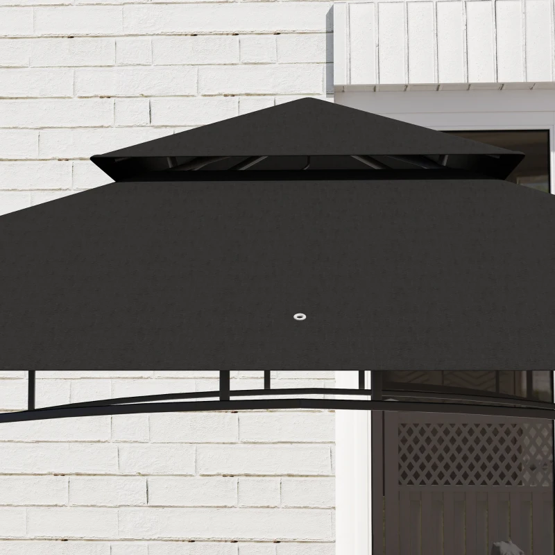 Outsunny 8' x 5' BBQ Grill Gazebo, 2-Tier Outdoor BBQ Gazebo with 2 Side Shelves, Storage Baskets, Ceiling Hook, Dark Gray
