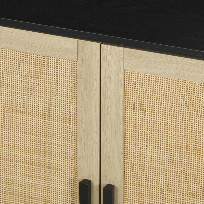 HOMCOM Bohemian Sideboard, 31.5" Buffet Cabinet with 2 Rattan Doors and Shelves for Living Room, Hallway, Black