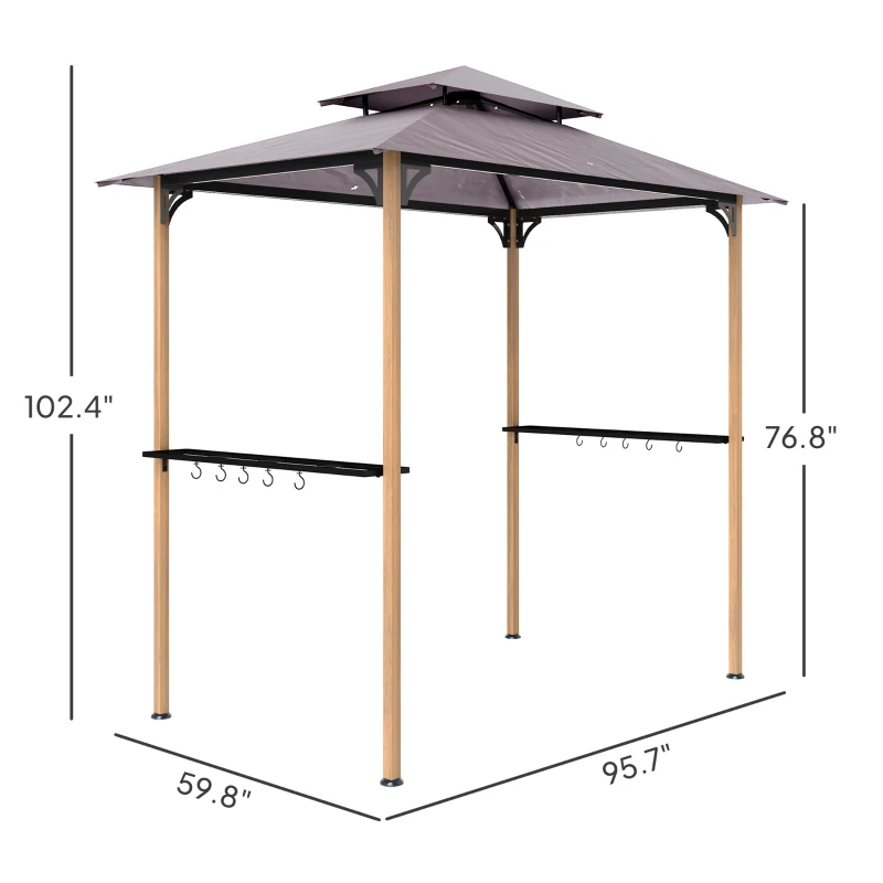 Outsunny 8' x 5' Grill Gazebo, Double Tiered Barbecue Grill Gazebo Shelter with 2 Side Shelves and 10 Hooks for Patio, Garden