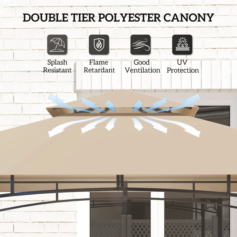 Outsunny 8' x 5' Outdoor Grill Gazebo, Barbecue Gazebo Shelter with LED Light, 2 Side Shelves, Hooks, Bottle Opener, Khaki