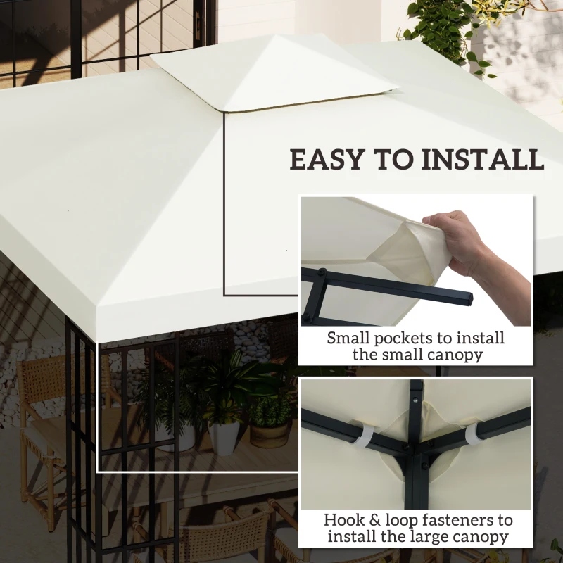 Outsunny 10' x 10' Square 2-Tier Gazebo Canopy Replacement Top Cover Outdoor Garden Sun Shade, Cream White