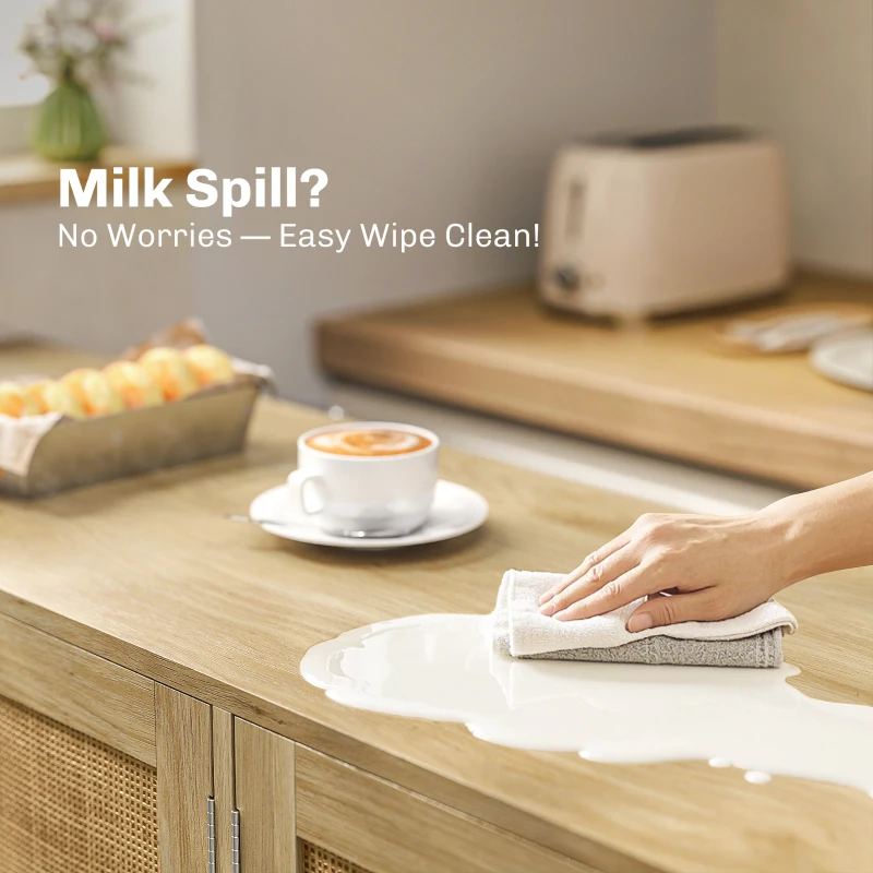 HOMCOM Bohemian Sideboard, 62.2" Buffet Cabinet with 4 Rattan Doors and Shelves for Living Room, Hallway, Natural