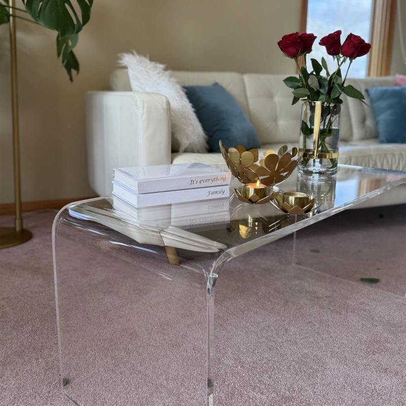 HOMCOM Acrylic Coffee Table 39" Long Rectangle Tea Table for Living Room Clear
