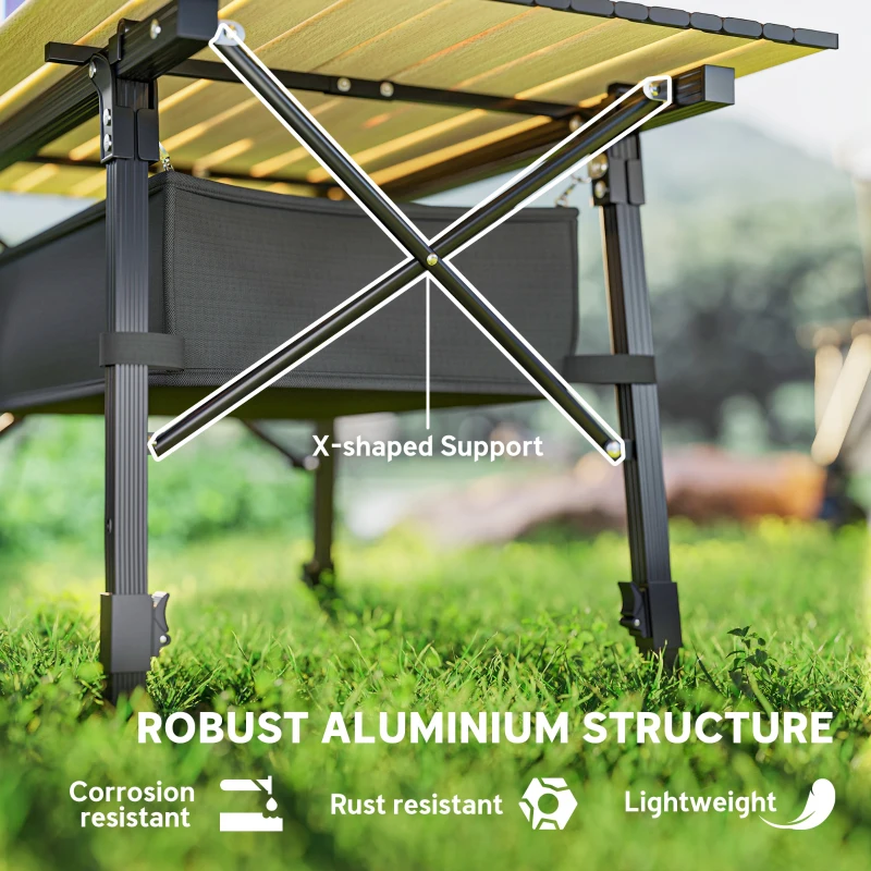 Outsunny 3ft Aluminum Small Folding Table, Portable Camping Table with Storage Bag, Carry Bag for Outdoor Picnic BBQ, Brown