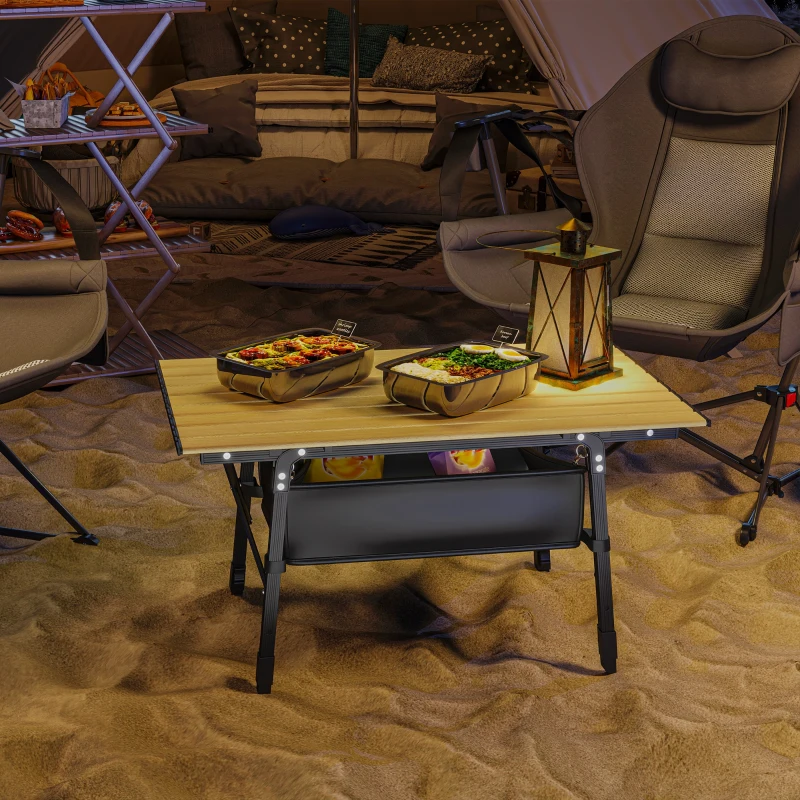 Outsunny 3ft Aluminum Small Folding Table, Portable Camping Table with Storage Bag, Carry Bag for Outdoor Picnic BBQ, Brown