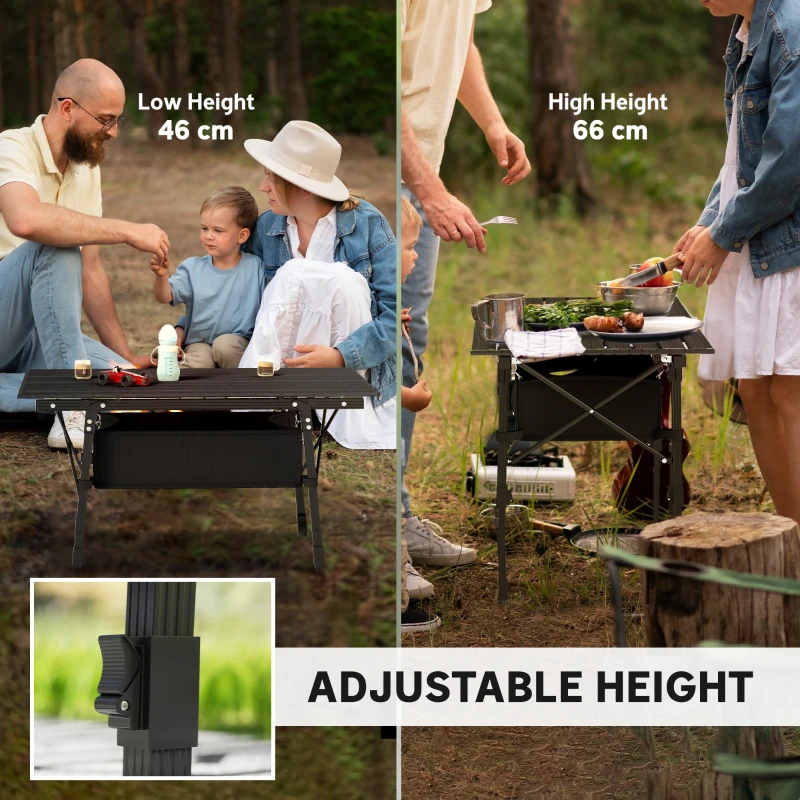 Outsunny 3ft Aluminum Small Folding Table, Portable Camping Table with Storage Bag, Carry Bag for Outdoor Picnic BBQ, Black