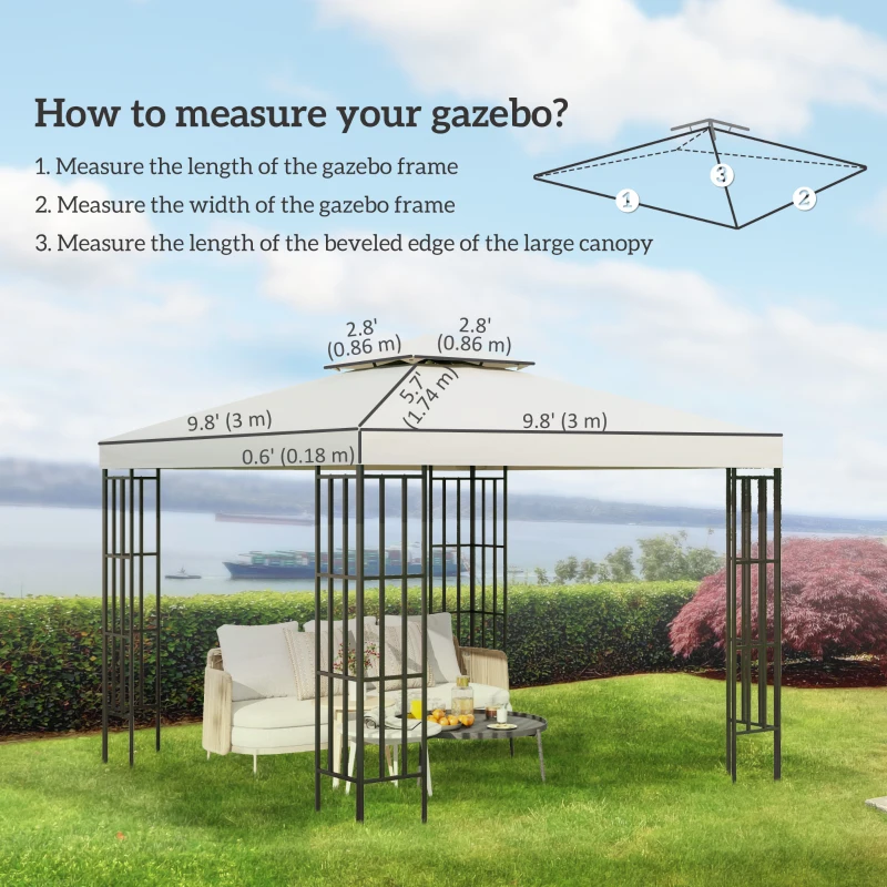 Outsunny 10' x 10' Square 2-Tier Gazebo Canopy Replacement Top Cover Outdoor Garden Sun Shade, Cream White