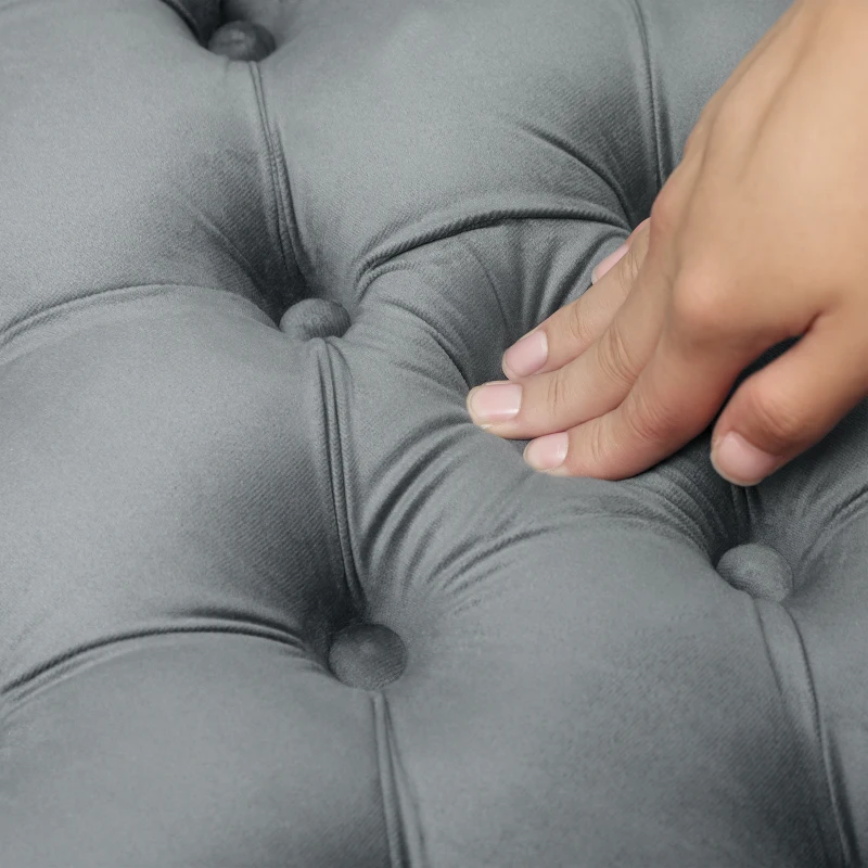 HOMCOM Round Ottoman Coffee Table with Velvet-feel Upholstery, Button Tufted Design and Padded Seat, Dark Gray