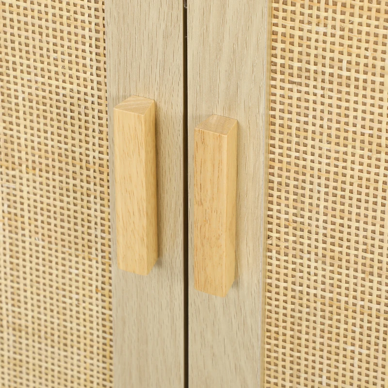 HOMCOM Bohemian Sideboard, 31.5" Buffet Cabinet with 2 Rattan Doors and Shelves for Living Room, Hallway, Natural