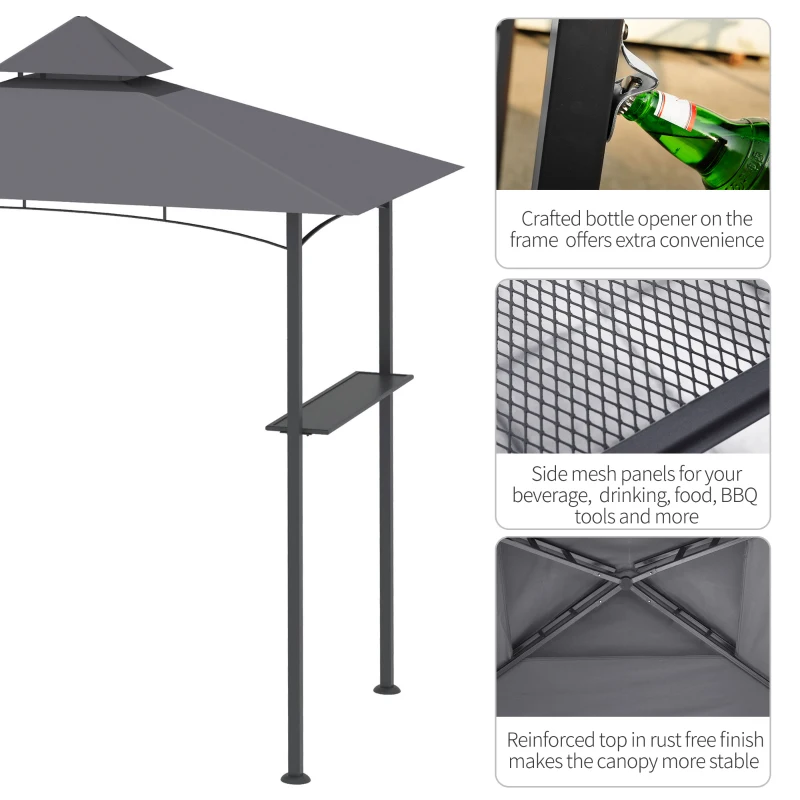 Outsunny 8' x 5' Grill Gazebo with Double Roof, Outdoor BBQ Canopy Gazebo with 2 Side Shelves for Patio Yard Garden Gray
