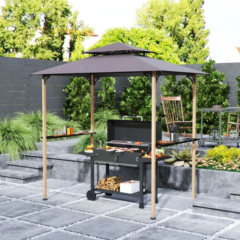Outsunny 8' x 5' Grill Gazebo, Double Tiered Barbecue Grill Gazebo Shelter with 2 Side Shelves and 10 Hooks for Patio, Garden