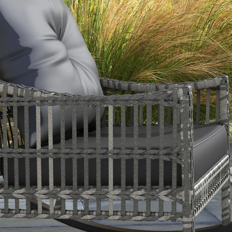 Outsunny 3 Piece Outdoor PE Rattan Rocker Chair Set, Rocking Chair with Tempered Glass Table Top, Gray