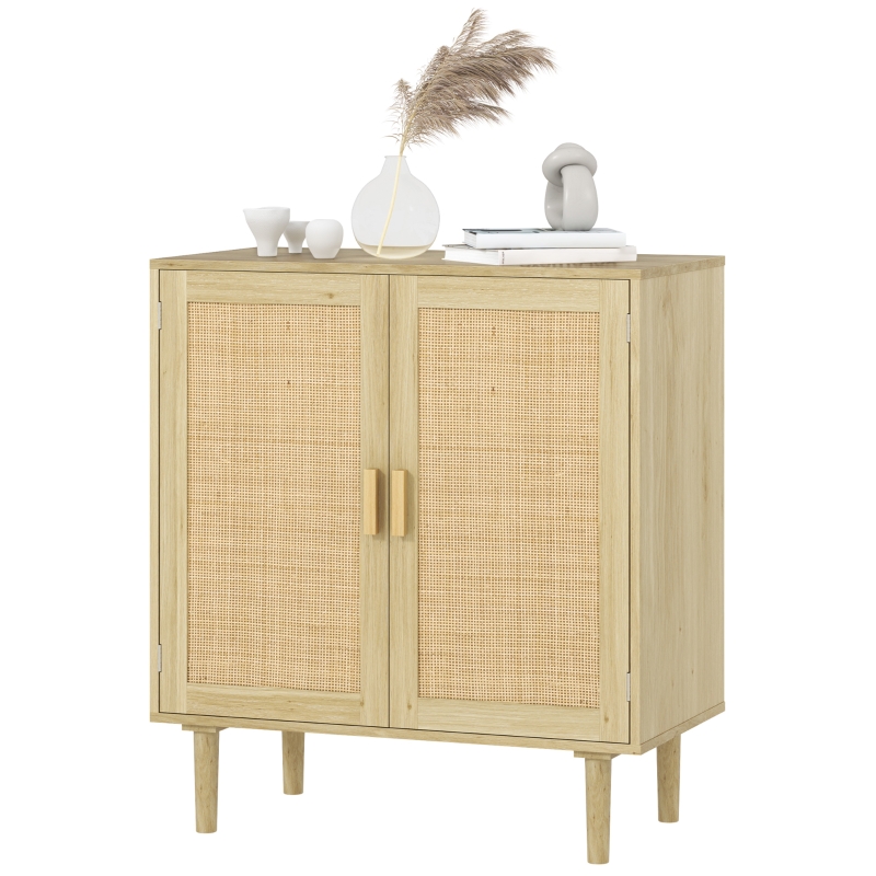 HOMCOM Bohemian Sideboard, 31.5" Buffet Cabinet with 2 Rattan Doors and Shelves for Living Room, Hallway, Natural