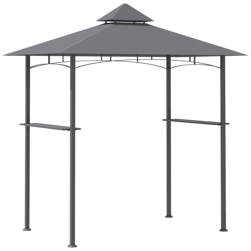 Outsunny 8' x 5' Grill Gazebo with Double Roof, Outdoor BBQ Canopy Gazebo with 2 Side Shelves for Patio Yard Garden Gray