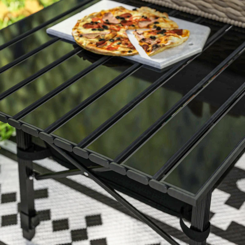 Outsunny 3ft Aluminum Small Folding Table, Portable Camping Table with Storage Bag, Carry Bag for Outdoor Picnic BBQ, Black