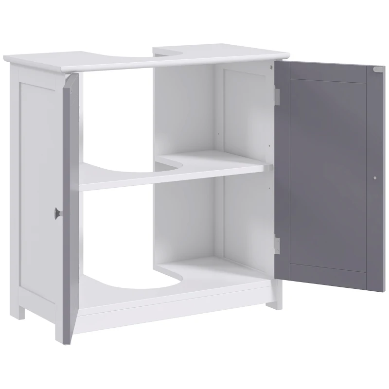 kleankin Bathroom Vanities, Bathroom Sink Cabinets with U-Shape Cut-Out and Adjustable Internal Shelf, White and Gray