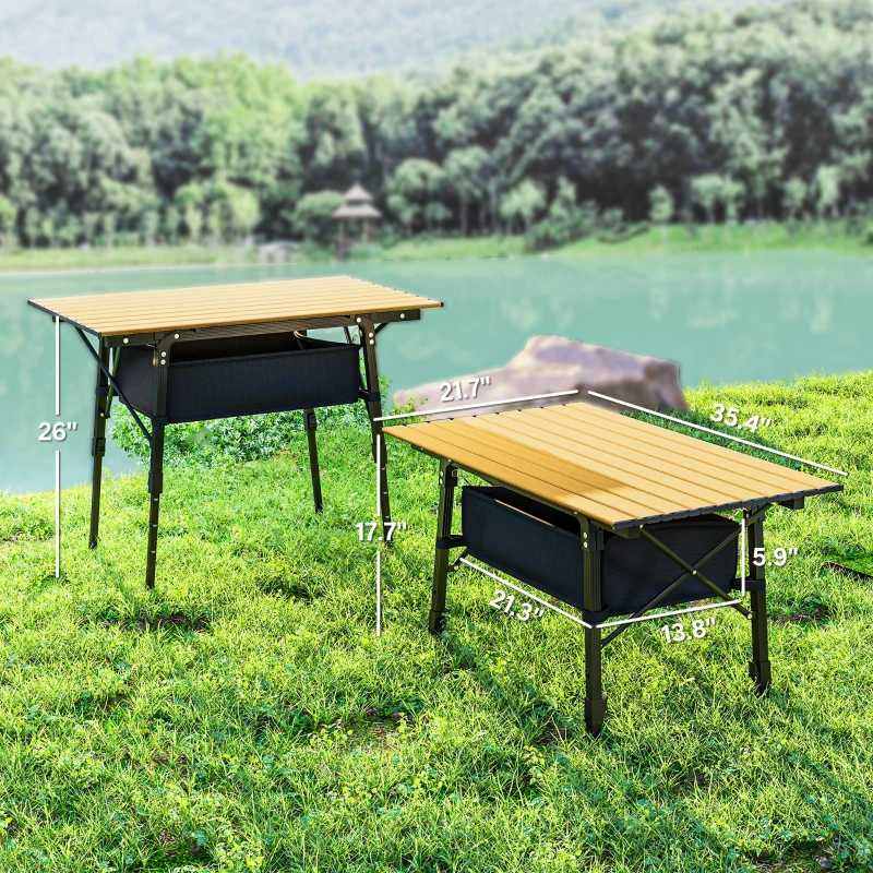 Outsunny 3ft Aluminum Small Folding Table, Portable Camping Table with Storage Bag, Carry Bag for Outdoor Picnic BBQ, Brown