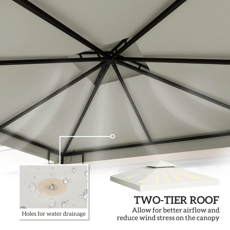 Outsunny 10' x 10' Square 2-Tier Gazebo Canopy Replacement Top Cover Outdoor Garden Sun Shade, Cream White